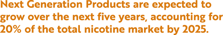 Next Generation Products are expected to grow over the next five years, accounting for 20% of the total nicotine mark   