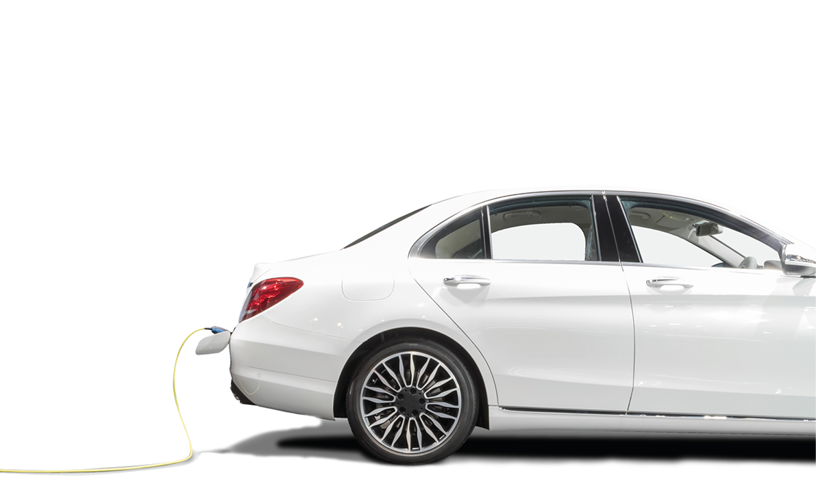 Charging an electric car with station for clean energy future of transportation ecology concept isolated on white background with clipping path