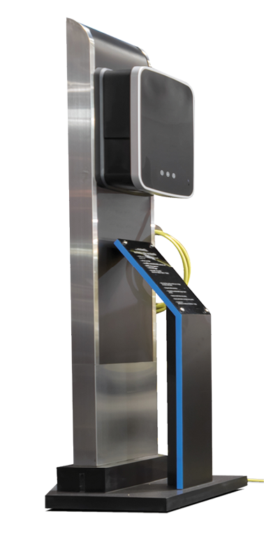 Charging an electric car with station for clean energy future of transportation ecology concept isolated on white background with clipping path