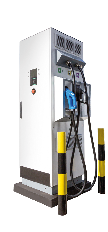 Electric vehicle charging station isolated on white background with clipping path