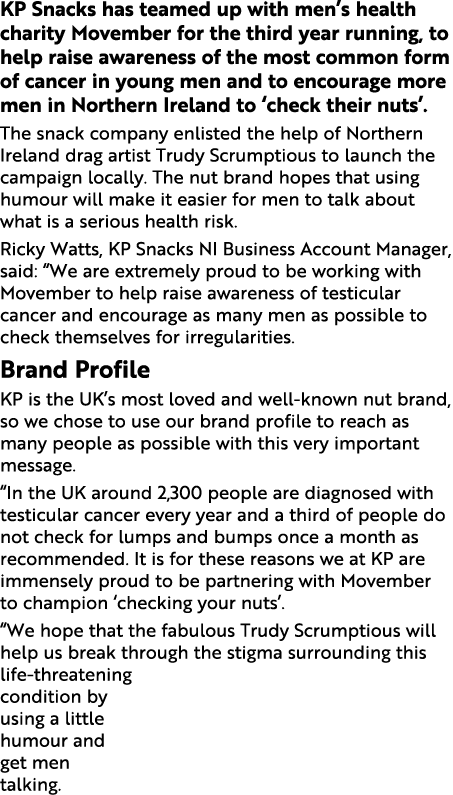 KP Snacks has teamed up with men s health charity Movember for the third year running, to help raise awareness of the   