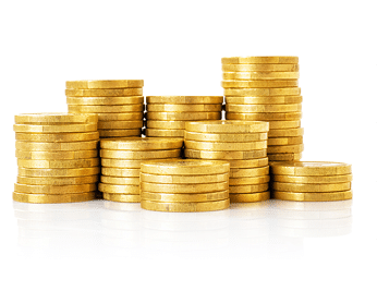 A pile of Coins on a white background