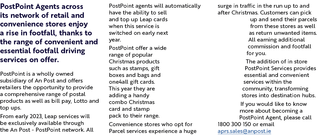 PostPoint Agents across its network of retail and convenience stores enjoy a rise in footfall, thanks to the range of...