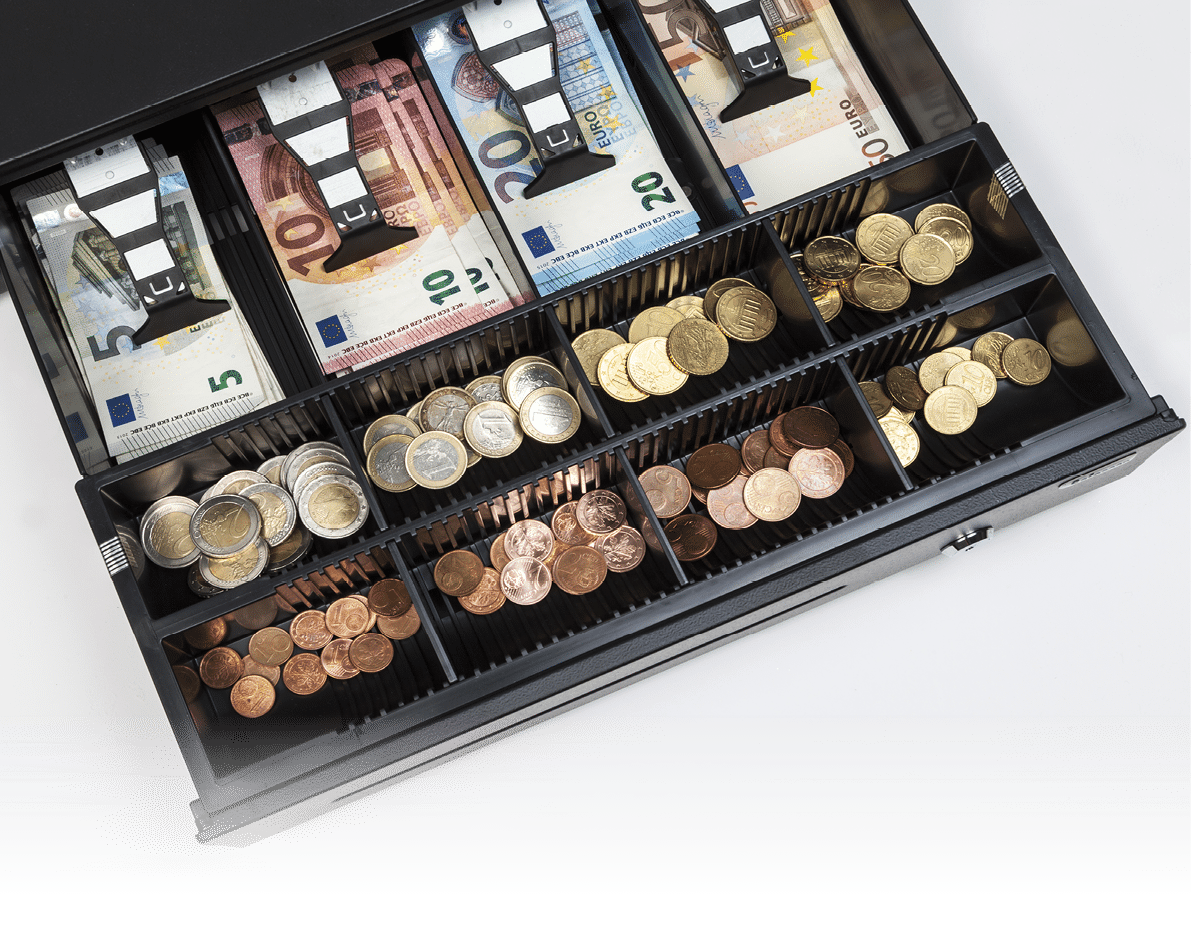 Cash register with money