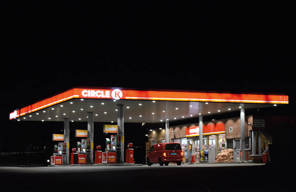 Circle K sign on gas station store building - Kongsvinger, Norway (25 september 2020)