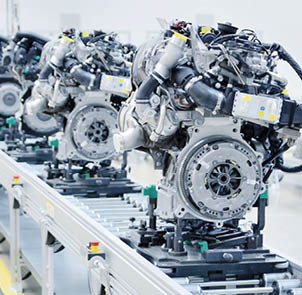 New manufactured engines on assembly line in a factory 