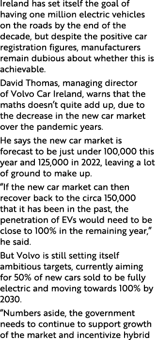 Ireland has set itself the goal of having one million electric vehicles on the roads by the end of the decade, but de   