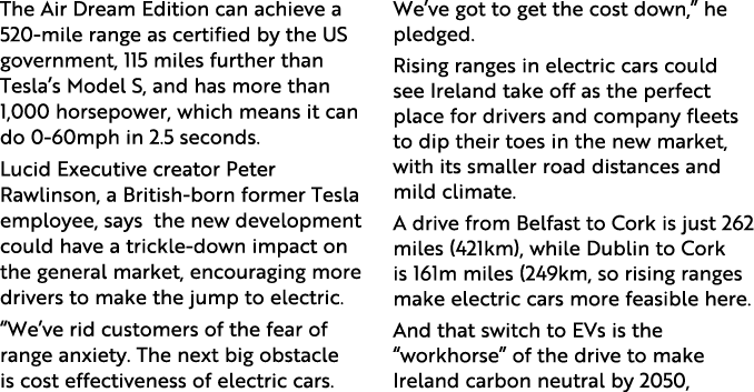 The Air Dream Edition can achieve a 520-mile range as certified by the US government, 115 miles further than Tesla s    
