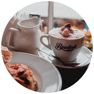 Coffee in a cafe in Dalkey village outside Dublin - October 2018 Bewleys coffee and scones with cream