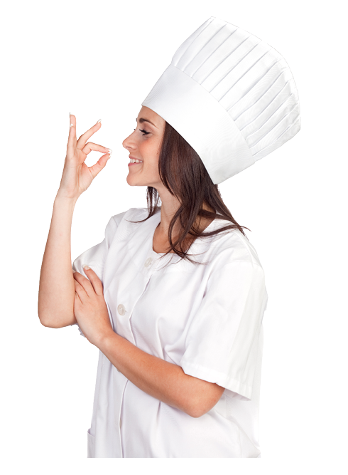 Pretty cook woman isolated on white background