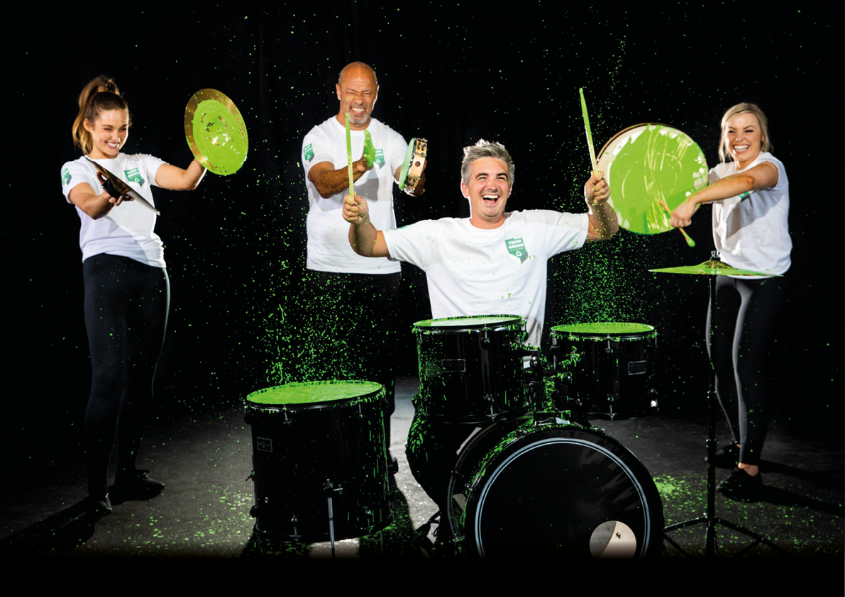 No repro fee 20-9-21 Drumming up New Habits  Pictured are Repak Team Green Ambassadors from left Roz Purcell;Paul McGrath;Donal Skehan and Anna Geary, drumming up new habits as they celebrate that all plastics can now go in the recycling bin  Now in its fourth year, over 22,000 people have joined the Repak Team Green initiative, encouraging Irish people to recycle more and better  As a result of our collective efforts, recycled plastic packaging tonnes increased by 9% between the start of 2019 and the end of 2020  Join Repak Team Green today at www repak ie team-green  Pic:Naoise Culhane-no fee