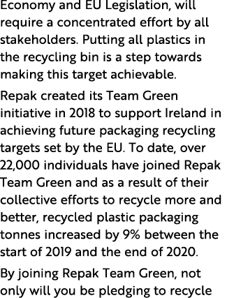 Economy and EU Legislation, will require a concentrated effort by all stakeholders  Putting all plastics in the recyc   