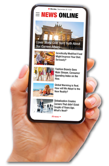Sample news website on mobile phone