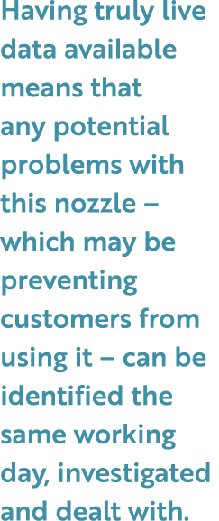 Having truly live data available means that any potential problems with this nozzle – which may be preventing custome...