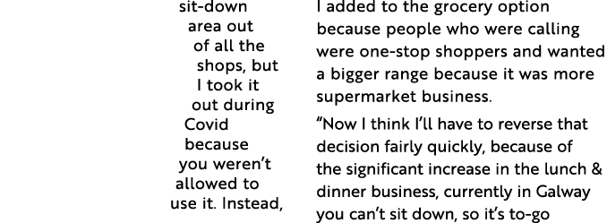 sit-down area out of all the shops, but I took it out during Covid because you weren’t allowed to use it. Instead, I ...
