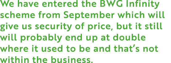 We have entered the BWG Infinity scheme from September which will give us security of price, but it still will probab...