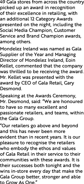 49 Gala stores from across the country picked up an award in recognition of their excellence in retailing, with an ad...