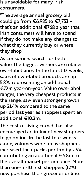 is unavoidable for many Irish consumers. “The average annual grocery bill could go from €6,985 to €7,753 – that’s an ...
