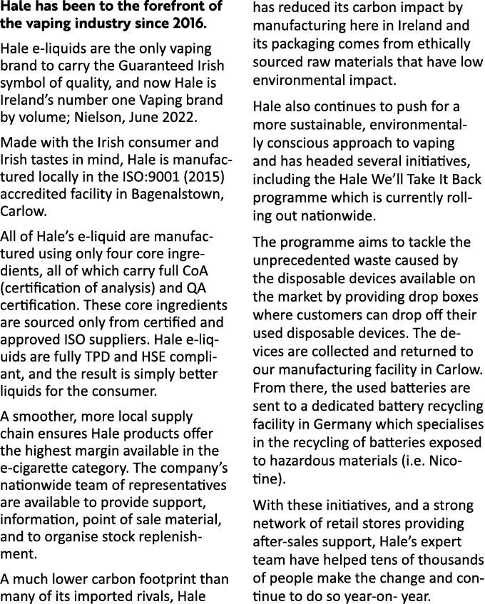 Hale has been to the forefront of the vaping industry since 2016. Hale e-liquids are the only vaping brand to carry t...