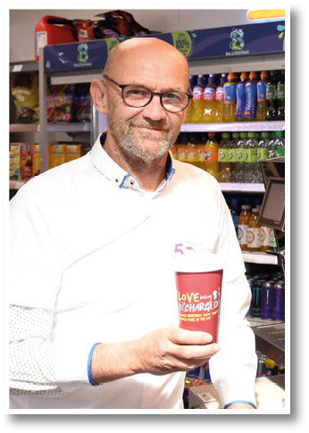 19-8-2022: Paul Kelleher, Ardgroom enjoying a cup of coffee at the opening of the newly renovated Harrington's MACE Store in Ardgroom, West Cork on Friday. Photo: Don MacMonagle  repro free photo from MACE