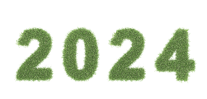 New Year 2024 Creative Design Concept with grass - 3D Rendered Image