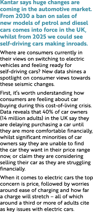 Kantar says huge changes are coming in the automotive market. From 2030 a ban on sales of new models of petrol and di...