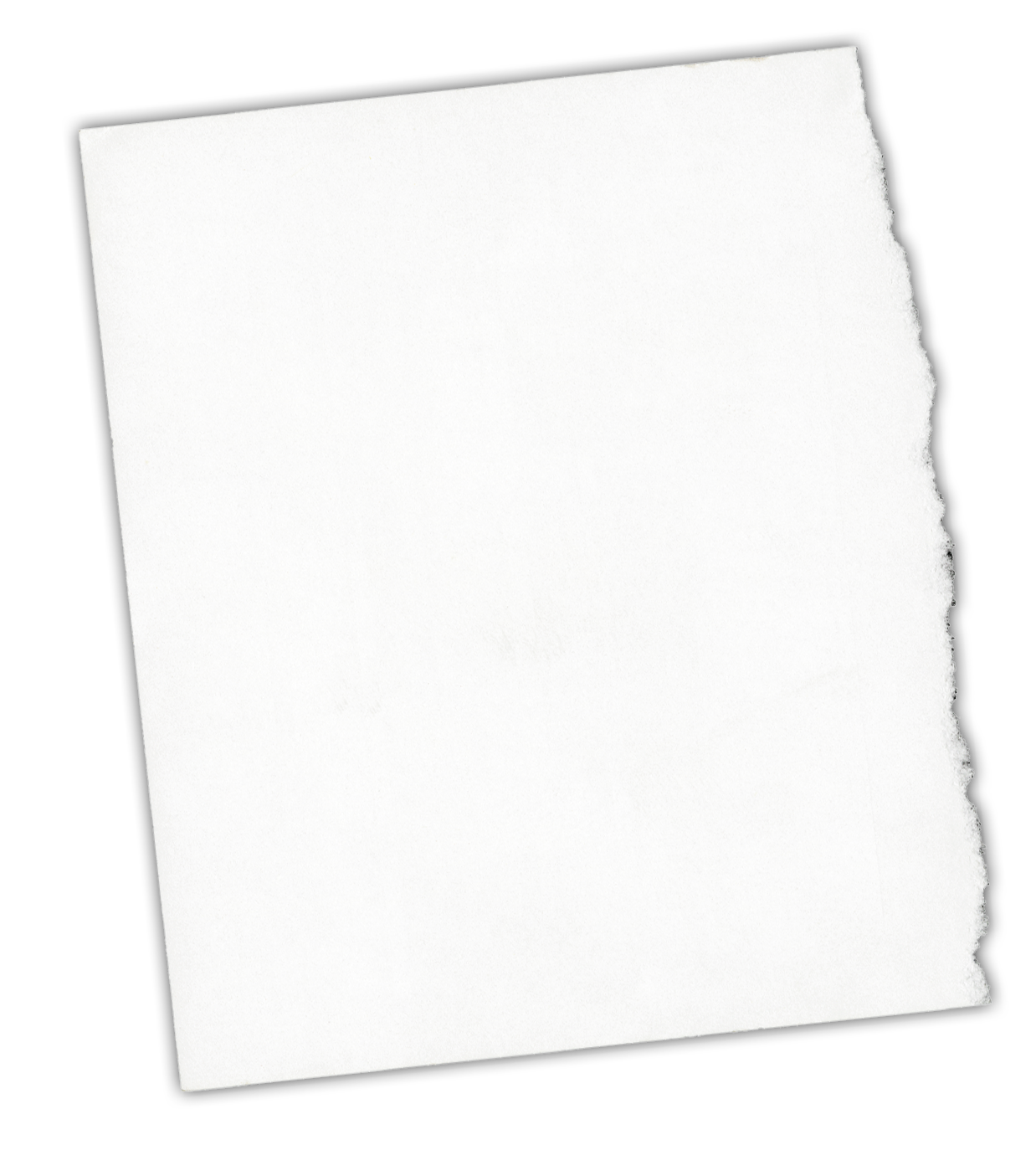 High resolution image of torn note paper isolated on black background.