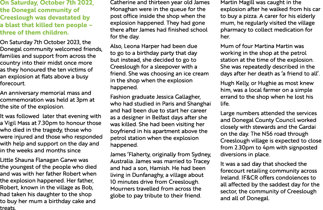 On Saturday, October 7th 2022, the Donegal community of Creeslough was devastated by a blast that killed ten people –...