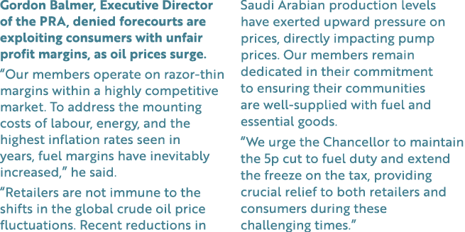 Gordon Balmer, Executive Director of the PRA, denied forecourts are exploiting consumers with unfair profit margins, ...