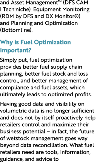 and Asset Management™ (DFS CAM I Tech:niche), Equipment Monitoring (RDM by DFS and DX Monitor®) and Planning and Opti...