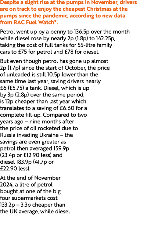 Despite a slight rise at the pumps in November, drivers are on track to enjoy the cheapest Christmas at the pumps sin...