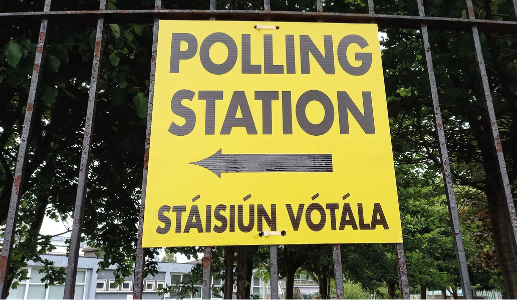 Dublin, Ireland – June 7, 2024: Notice of location of the polling station at St. Monica’s Infant Girls’ School, Edenmore.