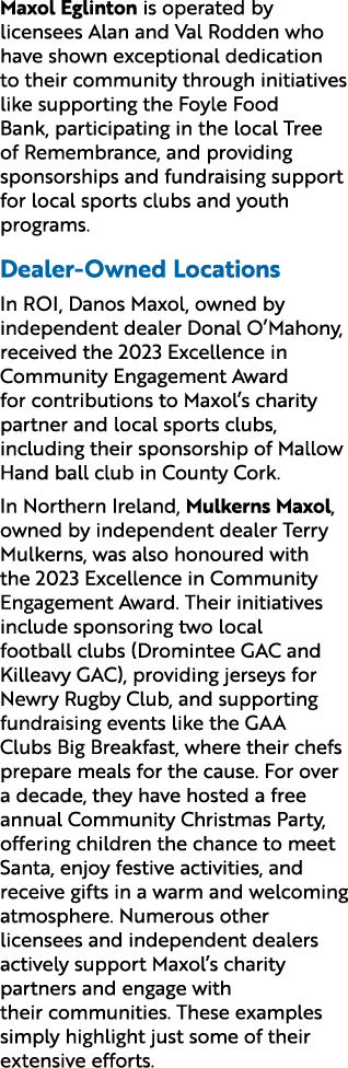 Maxol Eglinton is operated by licensees Alan and Val Rodden who have shown exceptional dedication to their community ...