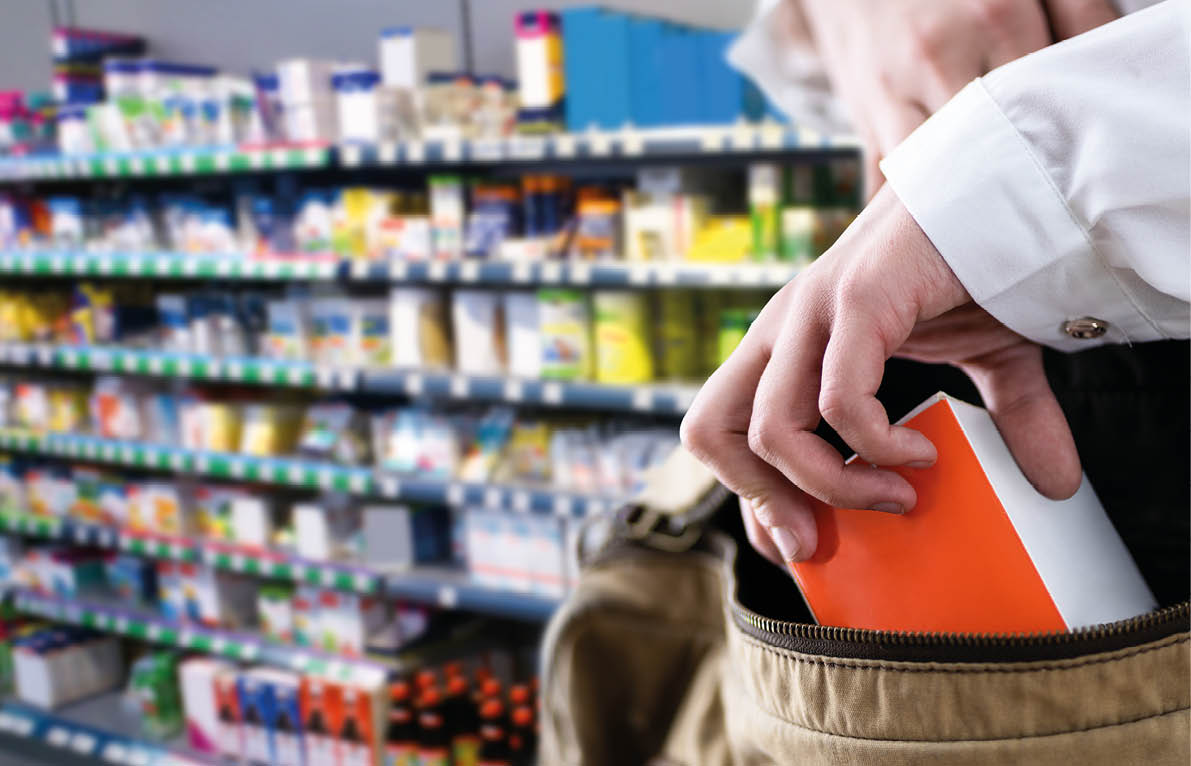 Retail Shoplifting. Woman Stealing In Supermarket. Theft At Shop