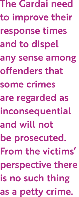 The Gardai need to improve their response times and to dispel any sense among offenders that some crimes are regarded...