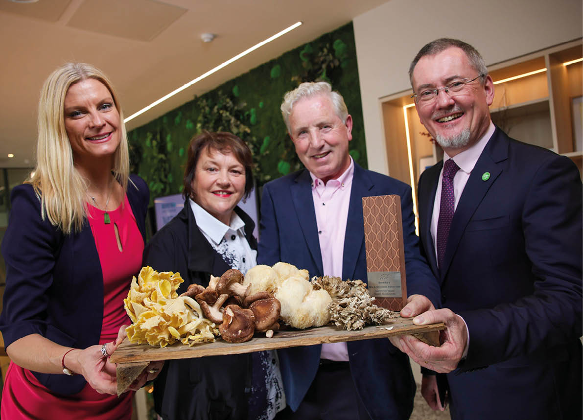Business / News 17102024 Bord Bia’s National Organic Awards. Minister of State, Pippa Hackett with Joe and Dolores Gorman, Garryhinch Wood Exotic Mushrooms, with Jim O’Toole, CEO Bord Bia; at Bord Bia’s National Organic Awards which took place today at an awards ceremony this morning in the Bord Bia Global Hub, Dublin. Garryhinch Wood Exotic Mushrooms was announced as the winner of the Best New and Innovative Irish Organic Product. For more information visit bordbia.ie Photo : Chris Bellew / Fennell Photography