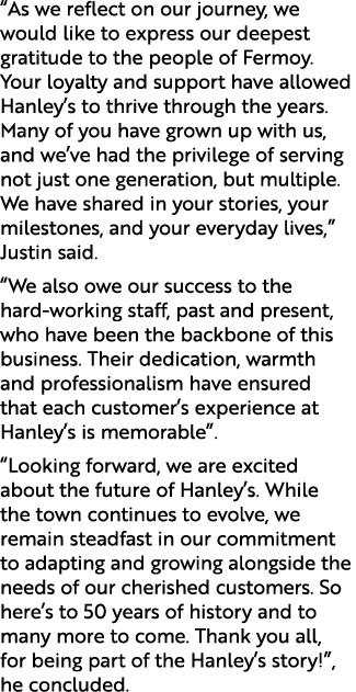 “As we reflect on our journey, we would like to express our deepest gratitude to the people of Fermoy. Your loyalty a...