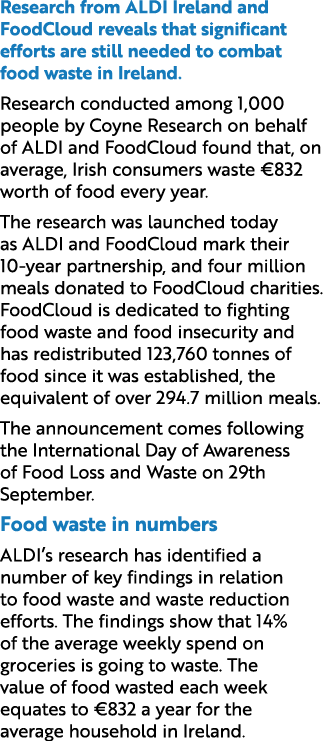 Research from ALDI Ireland and FoodCloud reveals that significant efforts are still needed to combat food waste in Ir...
