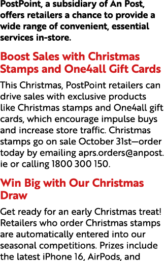 PostPoint, a subsidiary of An Post, offers retailers a chance to provide a wide range of convenient, essential servic...