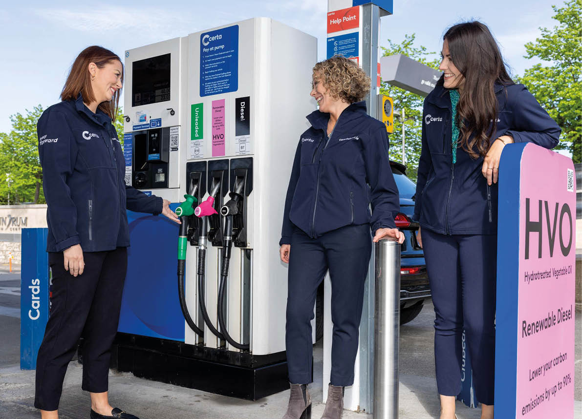 Certa, which is part of DCC plc, has become the first fuel operator in Ireland to make HVO available at ten of its forecourts as demand for the renewable fuel continues to rise among motorists nationwide. One in five of Certa’s network of 49 unmanned, pay@pump forecourts now offer HVO alongside other fuels. Pictured celebrating the milestone were Laura Byrne, Head of Sustainable Fuels; Orla Stevens, Managing Director; and Grace Cunningham, Interim Head of Retail Unmanned at Certa. Photo by Sean Brosnan Photography ** NO REPRODUCTION FEE **