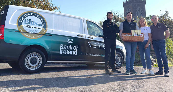 Nevo’s Simon Andreucetti and Derek Reilly are pictured with Fallon Moore and Artie Clifford of Blas na hEireann ahead of their 2024 Irish Food Awards, taking place in Dingle next month.