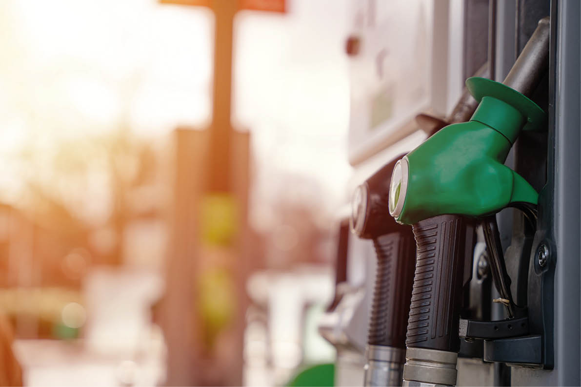 Close up of diesel and petrol fuel pistols at a gas station. The fuel crisis continues and the cost of fuel is going up