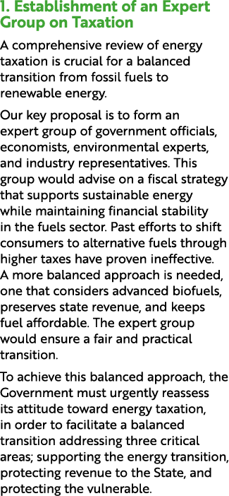 1. Establishment of an Expert Group on Taxation A comprehensive review of energy taxation is crucial for a balanced t...