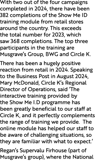 With two out of the four campaigns completed in 2024, there have been 382 completions of the Show Me ID training modu...