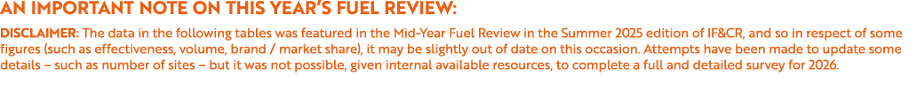 An important note on this year’s Fuel Review: Disclaimer: The data in the following tables was featured in the Mid Ye...