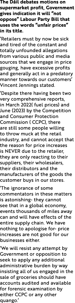 The D il debates motions on supermarket profit, Government gives indication it will “not oppose” Labour Party Bill th...