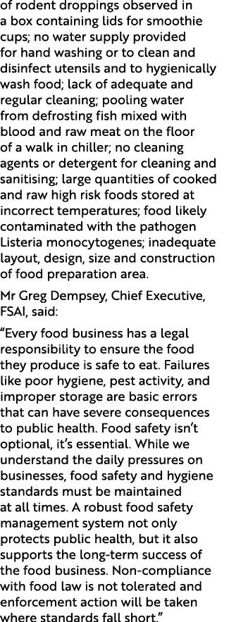 of rodent droppings observed in a box containing lids for smoothie cups; no water supply provided for hand washing or...