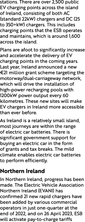 stations. There are over 2,500 public EV charging points across the island of Ireland, consisting of both AC (standar...