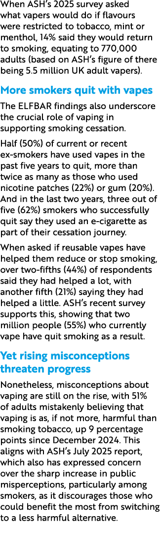 When ASH’s 2025 survey asked what vapers would do if flavours were restricted to tobacco, mint or menthol, 14% said t...