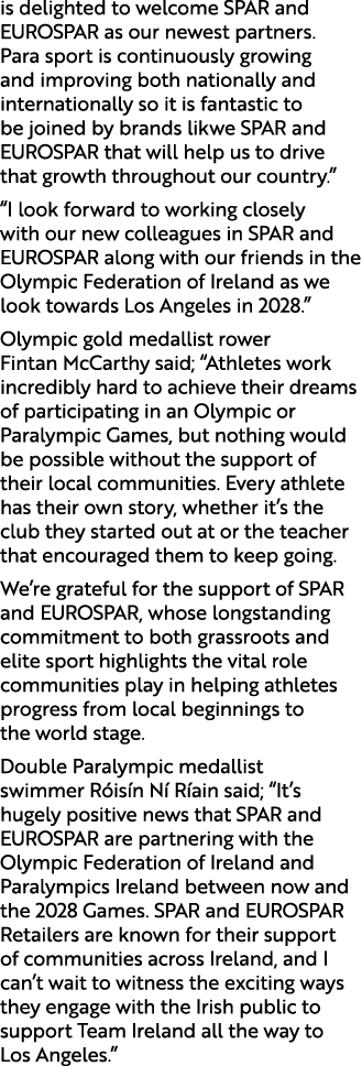 is delighted to welcome SPAR and EUROSPAR as our newest partners. Para sport is continuously growing and improving bo...